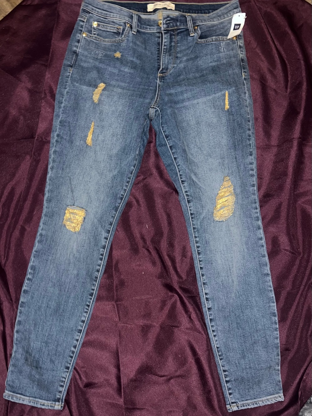 GAP Women's Skinny Jeans in Blue with Gold Patch Details